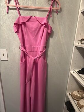 Honey and Rosie Pink Ruffle-Trim Wide-Leg Jumpsuit